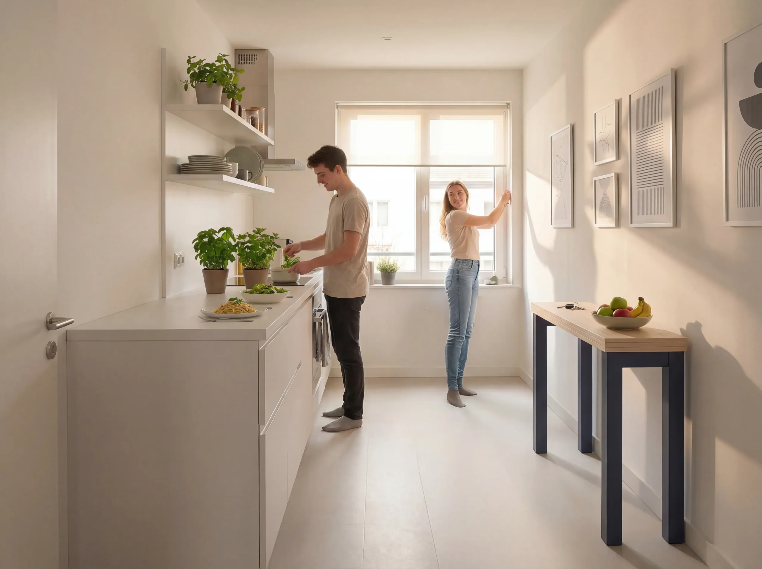Pareja en la cocina con mobiliario de Mobiq
